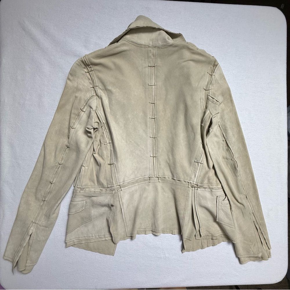 Free People Goat Suede Jacket Draped Lapel Boho Moto Size 2 - Picture 7 of 15